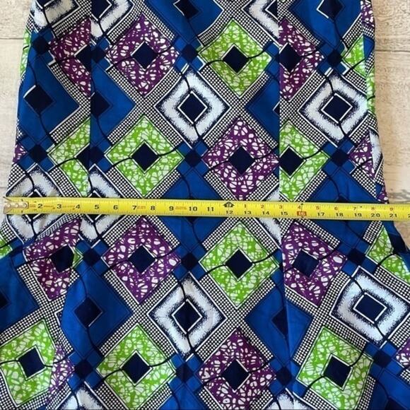 Traditional African Two Pc Dress Set Wax Fabric Blue Green Purple Custom Kitenge - Picture 4 of 15